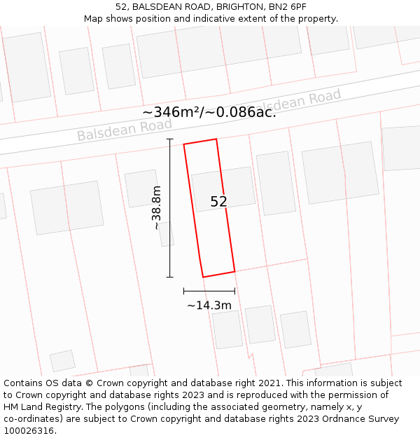 52, BALSDEAN ROAD, BRIGHTON, BN2 6PF: Plot and title map
