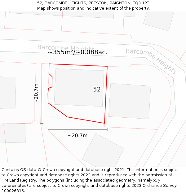 52, BARCOMBE HEIGHTS, PRESTON, PAIGNTON, TQ3 1PT: Plot and title map