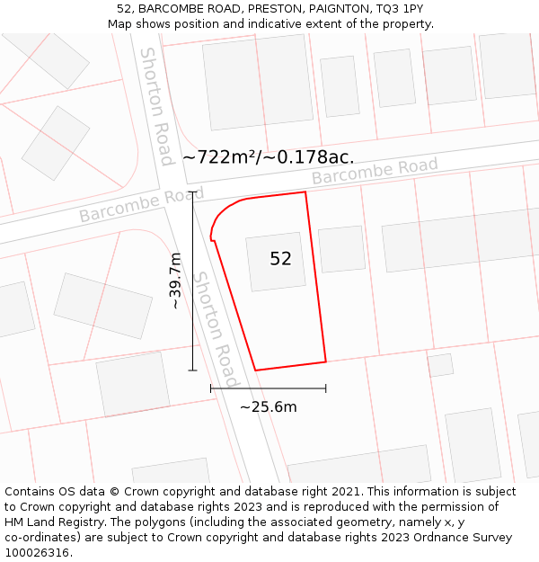 52, BARCOMBE ROAD, PRESTON, PAIGNTON, TQ3 1PY: Plot and title map