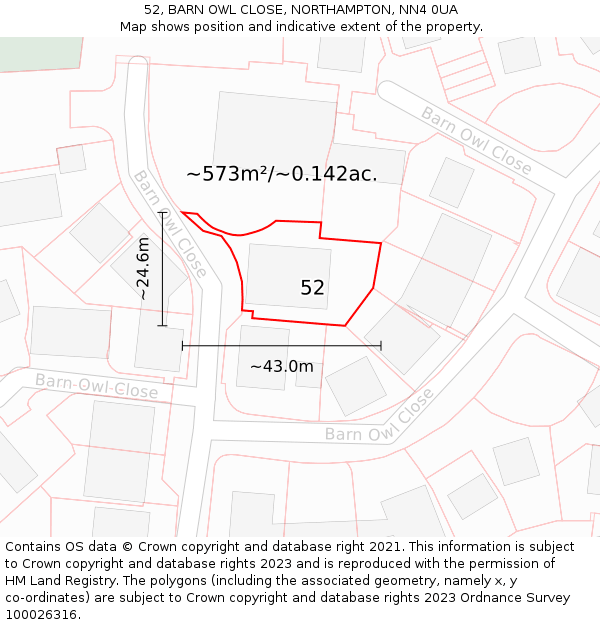 52, BARN OWL CLOSE, NORTHAMPTON, NN4 0UA: Plot and title map