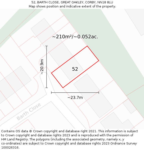 52, BARTH CLOSE, GREAT OAKLEY, CORBY, NN18 8LU: Plot and title map