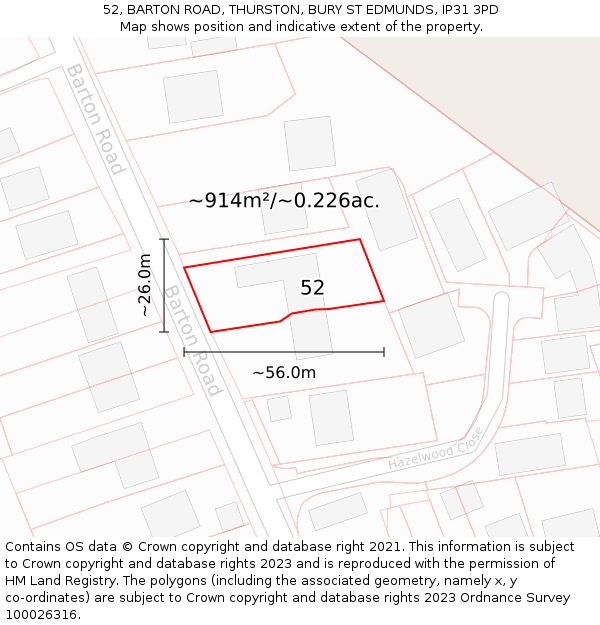 52, BARTON ROAD, THURSTON, BURY ST EDMUNDS, IP31 3PD: Plot and title map