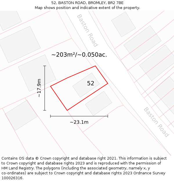 52, BASTON ROAD, BROMLEY, BR2 7BE: Plot and title map