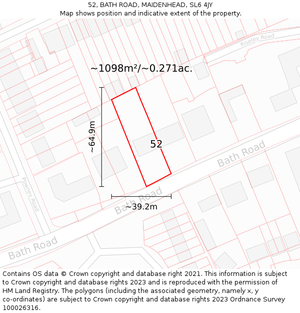 52, BATH ROAD, MAIDENHEAD, SL6 4JY: Plot and title map