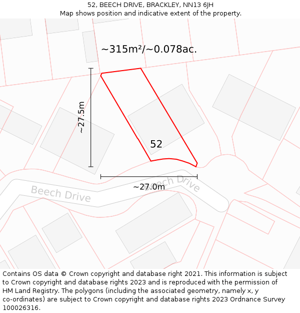 52, BEECH DRIVE, BRACKLEY, NN13 6JH: Plot and title map