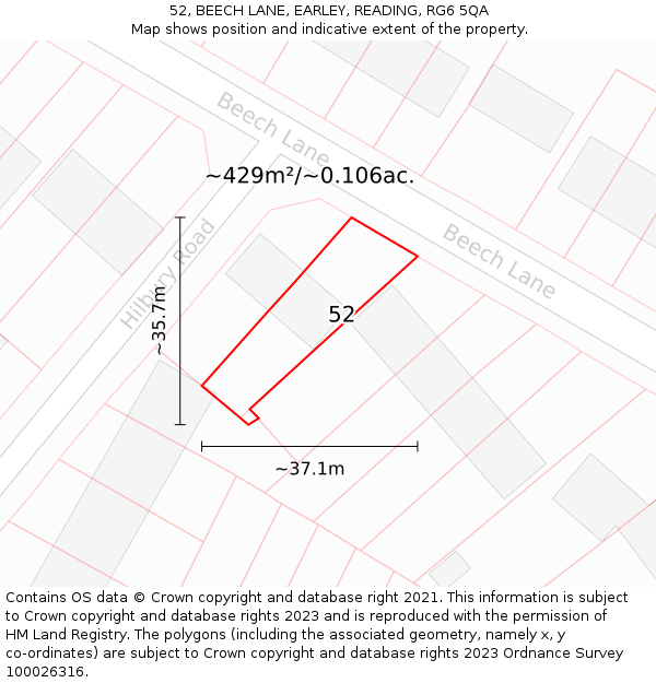 52, BEECH LANE, EARLEY, READING, RG6 5QA: Plot and title map