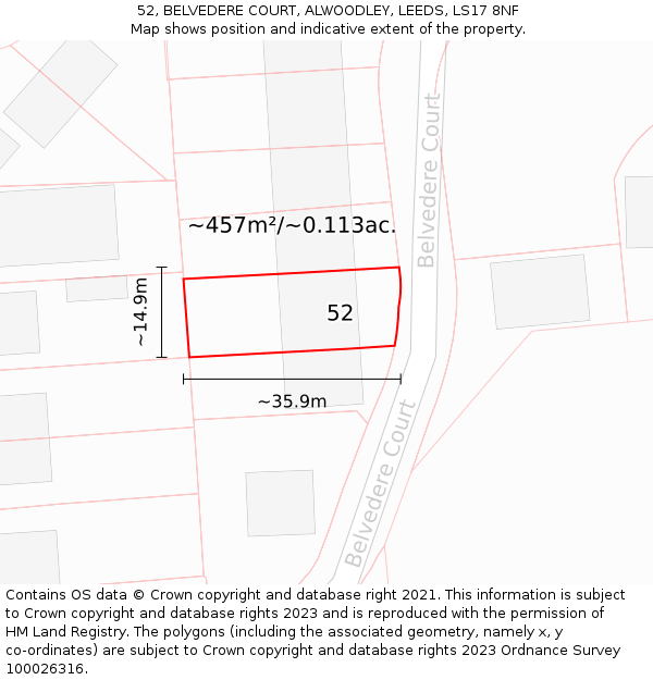 52, BELVEDERE COURT, ALWOODLEY, LEEDS, LS17 8NF: Plot and title map