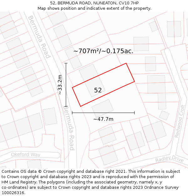 52, BERMUDA ROAD, NUNEATON, CV10 7HP: Plot and title map