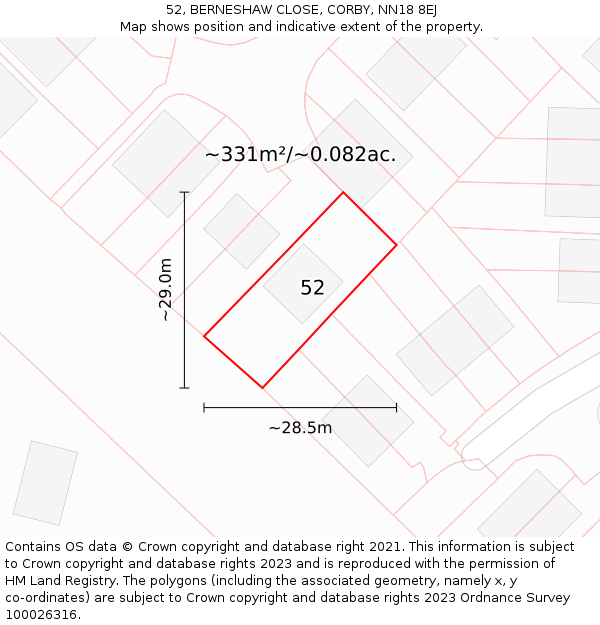 52, BERNESHAW CLOSE, CORBY, NN18 8EJ: Plot and title map
