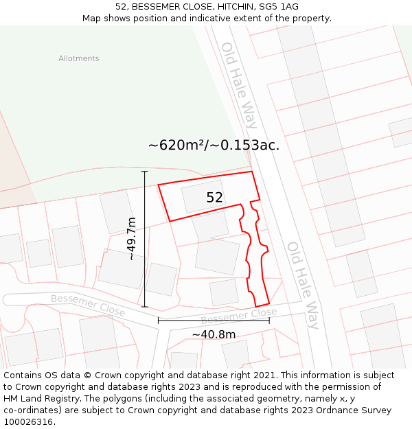 52, BESSEMER CLOSE, HITCHIN, SG5 1AG: Plot and title map
