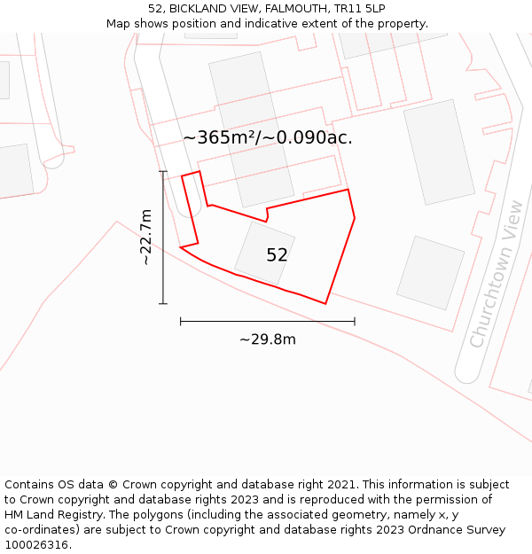 52, BICKLAND VIEW, FALMOUTH, TR11 5LP: Plot and title map