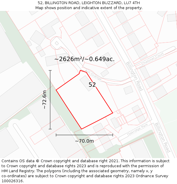 52, BILLINGTON ROAD, LEIGHTON BUZZARD, LU7 4TH: Plot and title map