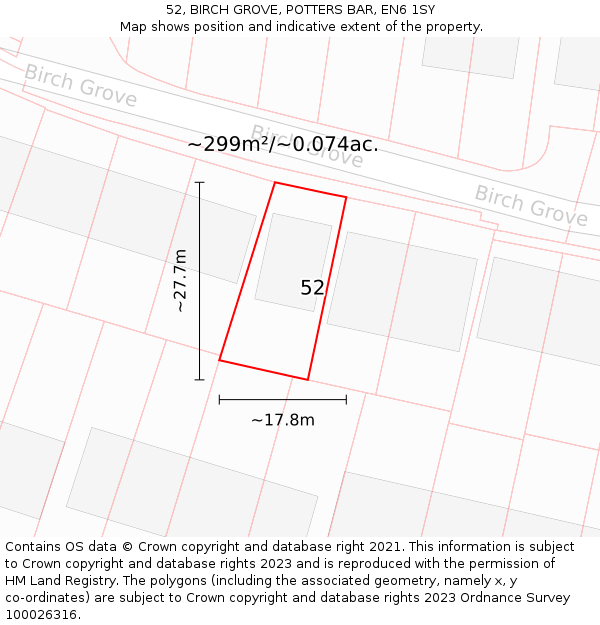 52, BIRCH GROVE, POTTERS BAR, EN6 1SY: Plot and title map