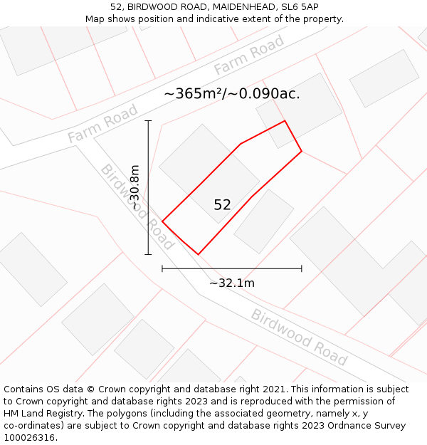 52, BIRDWOOD ROAD, MAIDENHEAD, SL6 5AP: Plot and title map