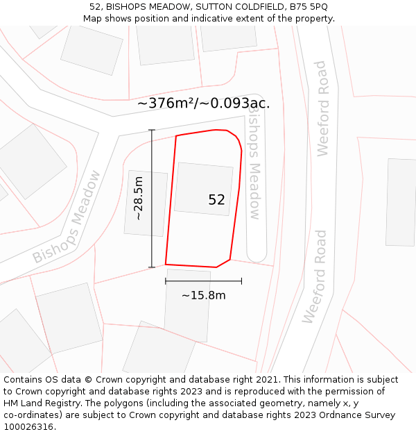 52, BISHOPS MEADOW, SUTTON COLDFIELD, B75 5PQ: Plot and title map