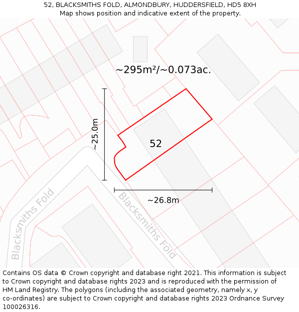 52, BLACKSMITHS FOLD, ALMONDBURY, HUDDERSFIELD, HD5 8XH: Plot and title map