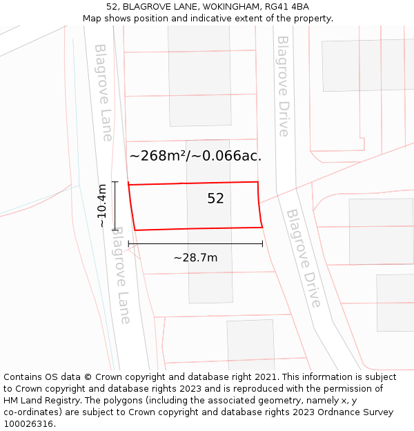 52, BLAGROVE LANE, WOKINGHAM, RG41 4BA: Plot and title map