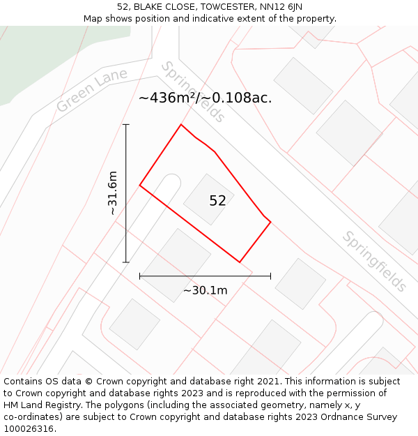 52, BLAKE CLOSE, TOWCESTER, NN12 6JN: Plot and title map