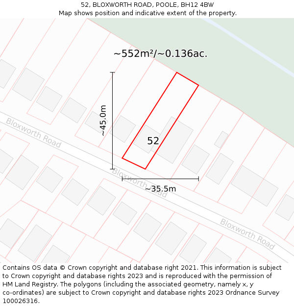52, BLOXWORTH ROAD, POOLE, BH12 4BW: Plot and title map