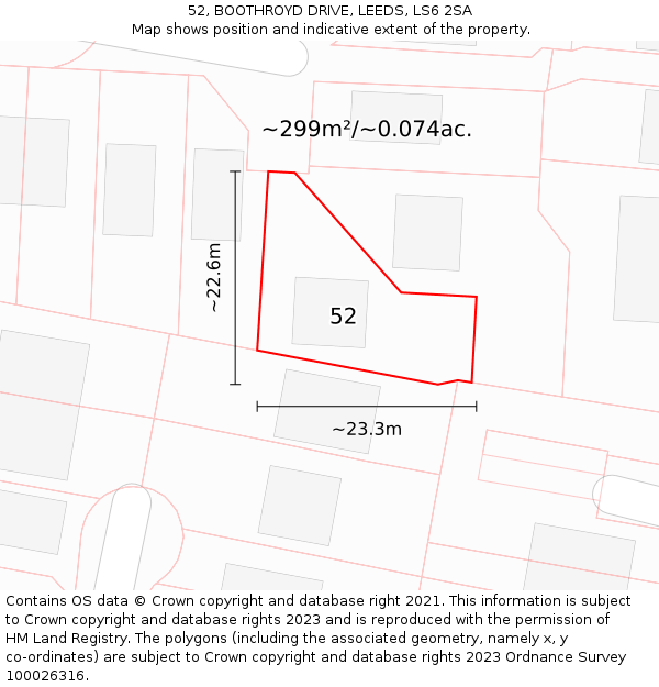 52, BOOTHROYD DRIVE, LEEDS, LS6 2SA: Plot and title map