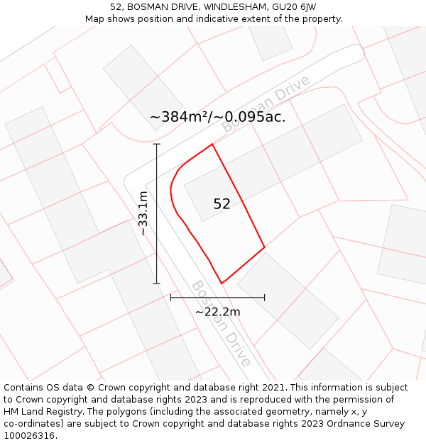 52, BOSMAN DRIVE, WINDLESHAM, GU20 6JW: Plot and title map