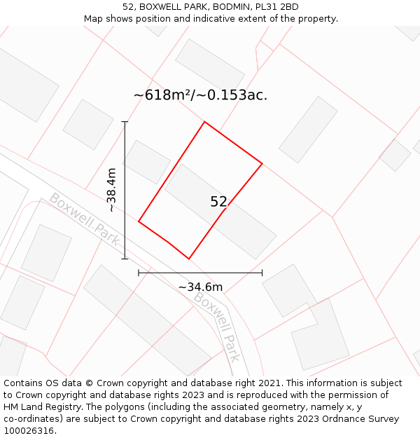 52, BOXWELL PARK, BODMIN, PL31 2BD: Plot and title map