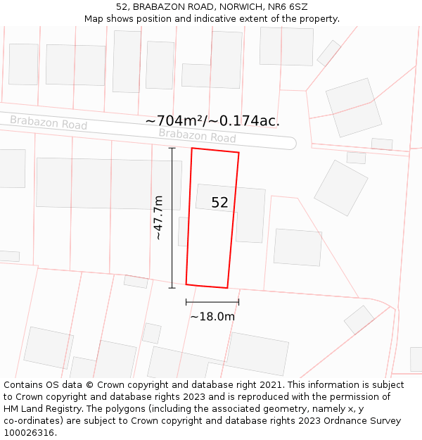 52, BRABAZON ROAD, NORWICH, NR6 6SZ: Plot and title map