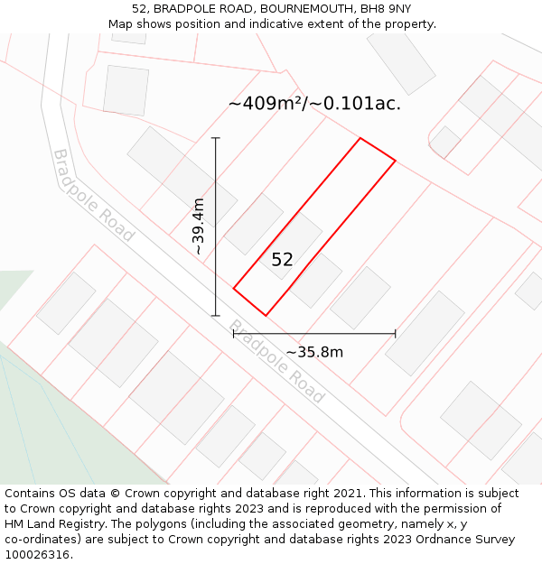 52, BRADPOLE ROAD, BOURNEMOUTH, BH8 9NY: Plot and title map