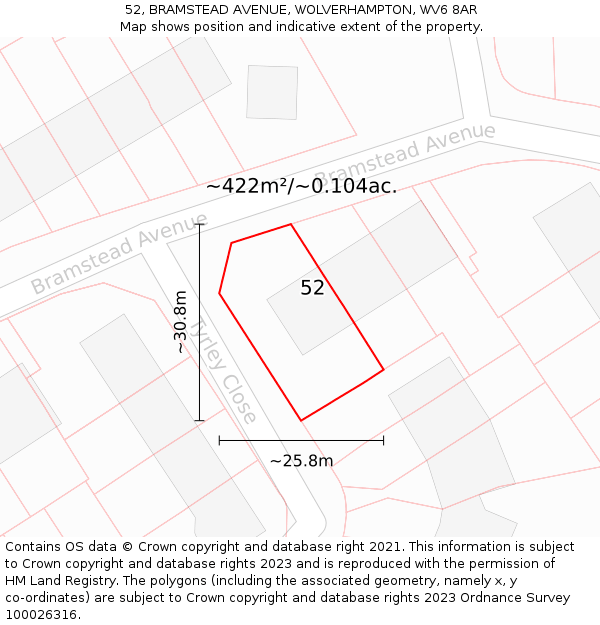 52, BRAMSTEAD AVENUE, WOLVERHAMPTON, WV6 8AR: Plot and title map