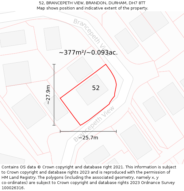 52, BRANCEPETH VIEW, BRANDON, DURHAM, DH7 8TT: Plot and title map