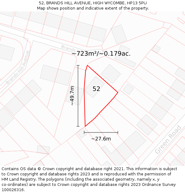 52, BRANDS HILL AVENUE, HIGH WYCOMBE, HP13 5PU: Plot and title map