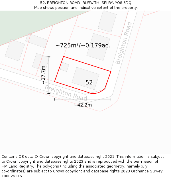 52, BREIGHTON ROAD, BUBWITH, SELBY, YO8 6DQ: Plot and title map