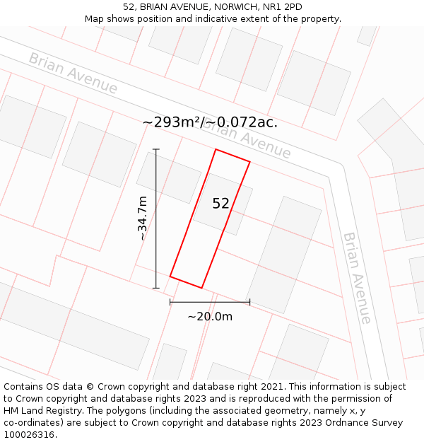 52, BRIAN AVENUE, NORWICH, NR1 2PD: Plot and title map