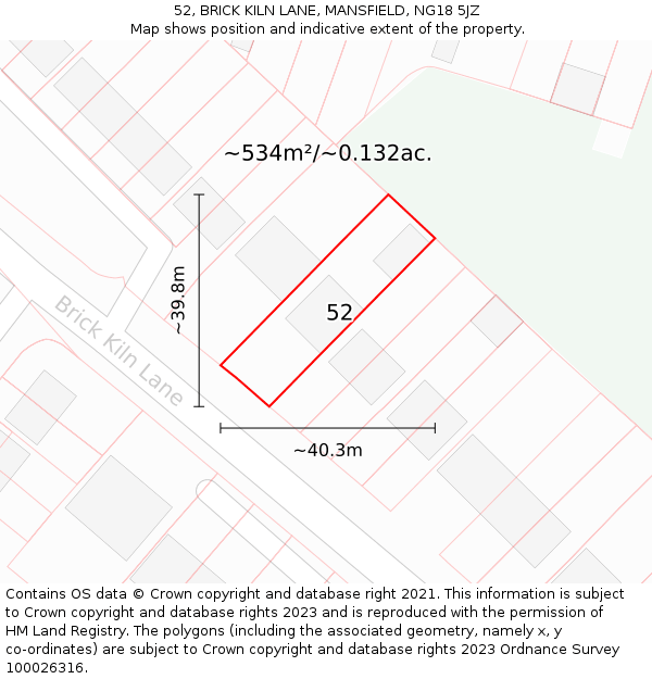 52, BRICK KILN LANE, MANSFIELD, NG18 5JZ: Plot and title map