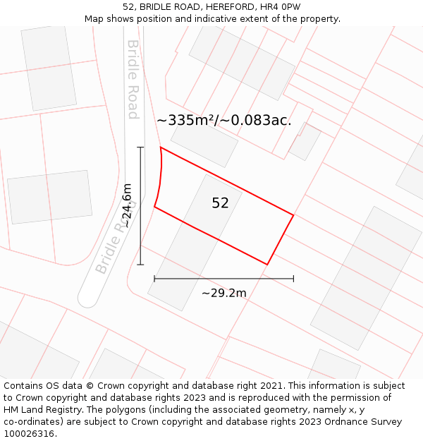 52, BRIDLE ROAD, HEREFORD, HR4 0PW: Plot and title map