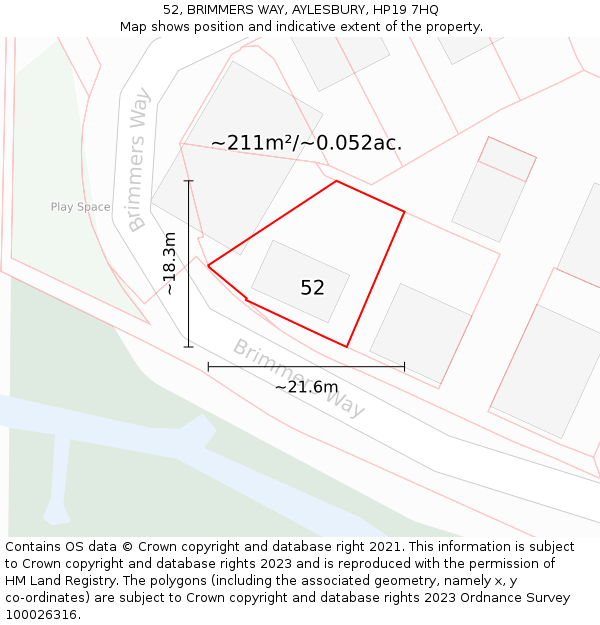 52, BRIMMERS WAY, AYLESBURY, HP19 7HQ: Plot and title map