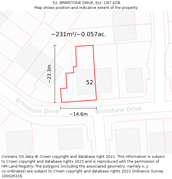 52, BRIMSTONE DRIVE, ELY, CB7 4ZB: Plot and title map