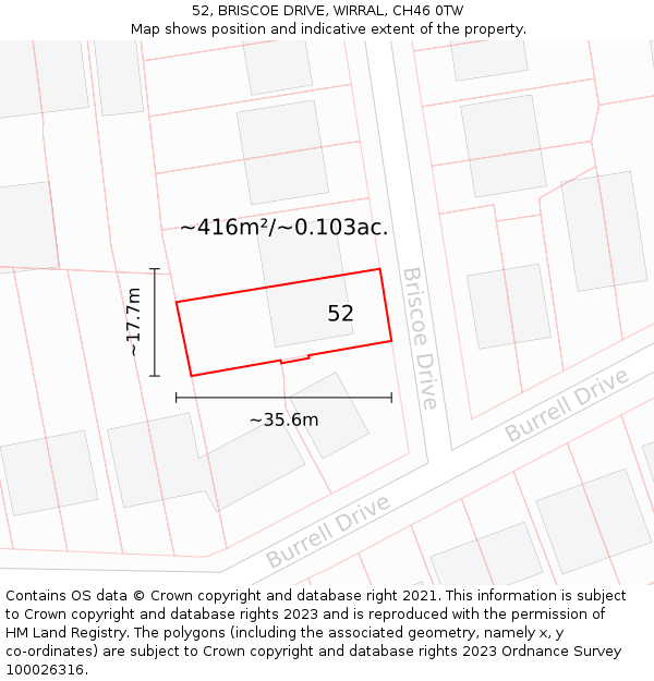 52, BRISCOE DRIVE, WIRRAL, CH46 0TW: Plot and title map