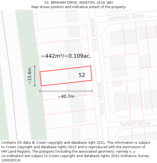 52, BRIXHAM DRIVE, WIGSTON, LE18 1BH: Plot and title map