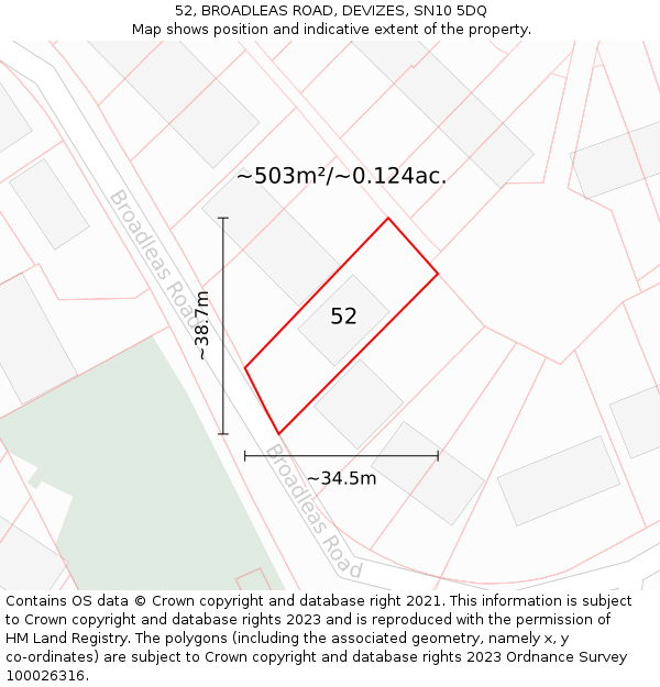 52, BROADLEAS ROAD, DEVIZES, SN10 5DQ: Plot and title map