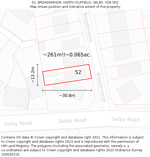 52, BROADMANOR, NORTH DUFFIELD, SELBY, YO8 5RZ: Plot and title map