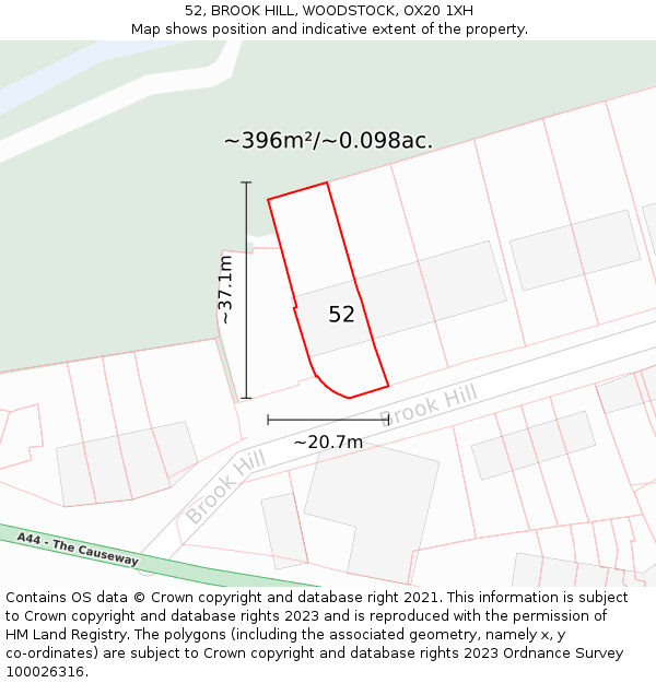 52, BROOK HILL, WOODSTOCK, OX20 1XH: Plot and title map