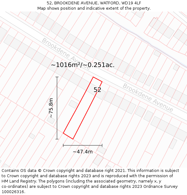 52, BROOKDENE AVENUE, WATFORD, WD19 4LF: Plot and title map