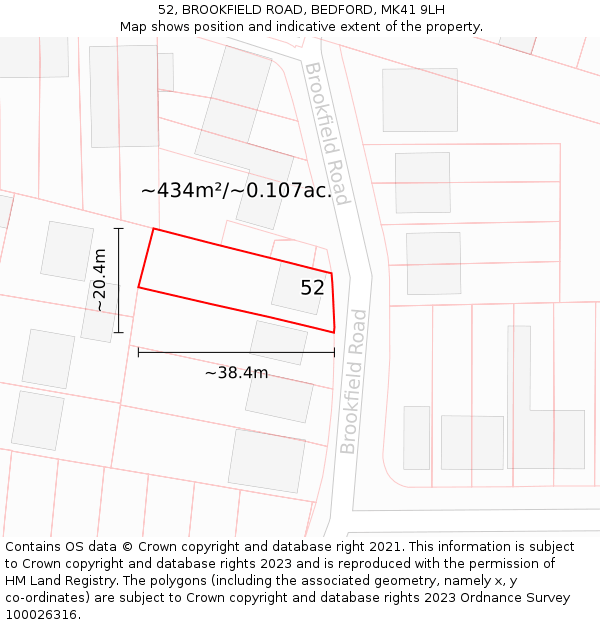 52, BROOKFIELD ROAD, BEDFORD, MK41 9LH: Plot and title map