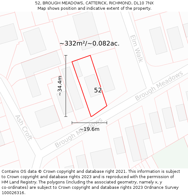 52, BROUGH MEADOWS, CATTERICK, RICHMOND, DL10 7NX: Plot and title map