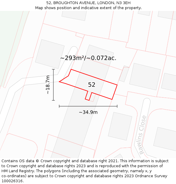 52, BROUGHTON AVENUE, LONDON, N3 3EH: Plot and title map