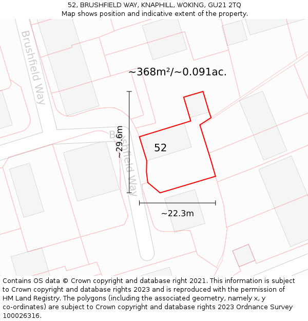 52, BRUSHFIELD WAY, KNAPHILL, WOKING, GU21 2TQ: Plot and title map