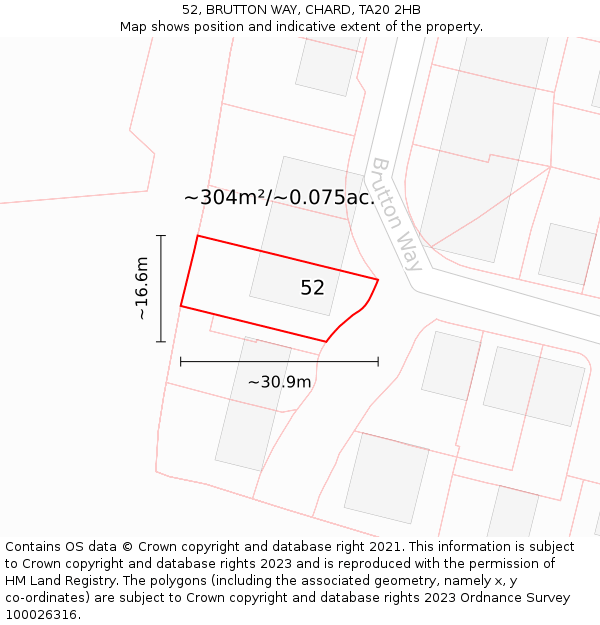 52, BRUTTON WAY, CHARD, TA20 2HB: Plot and title map