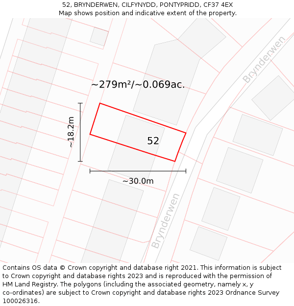 52, BRYNDERWEN, CILFYNYDD, PONTYPRIDD, CF37 4EX: Plot and title map