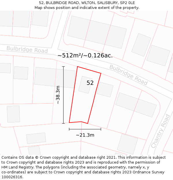 52, BULBRIDGE ROAD, WILTON, SALISBURY, SP2 0LE: Plot and title map